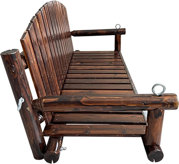 5FT Rustic Log Wooden Porch Swing, Heavy-Duty 900 LBS, Outdoor Hanging Bench - Image 7