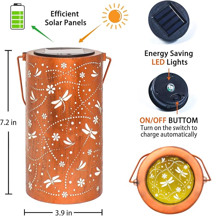 2 Pack Dragonfly Solar Lanterns Outdoor Waterproof Hanging Solar Lights - Image 6