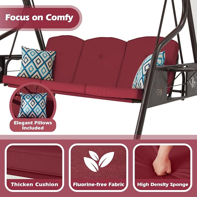3-Seat Patio Porch Swing 800LBS Outdoor Swing - Image 4