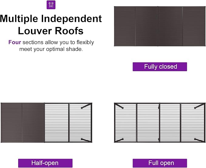 PURPLE LEAF 11' x 28' Outdoor Louvered Pergola Aluminum Pergola - Image 5