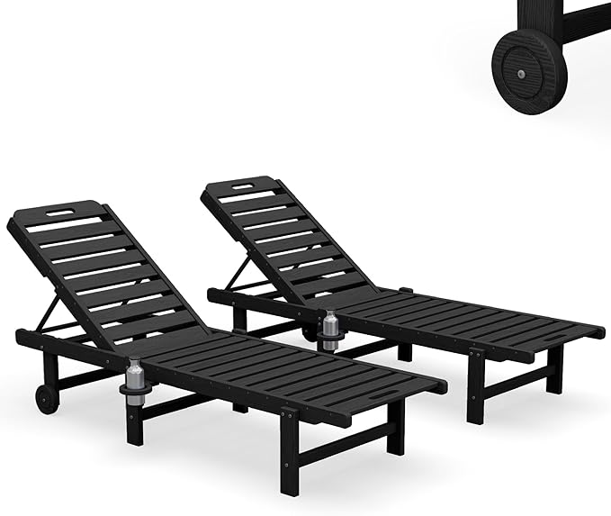 SERWALL Outdoor Chaise Lounge Set of 2, All-Weather HDPE Pool Lounge Chairs - Image 10