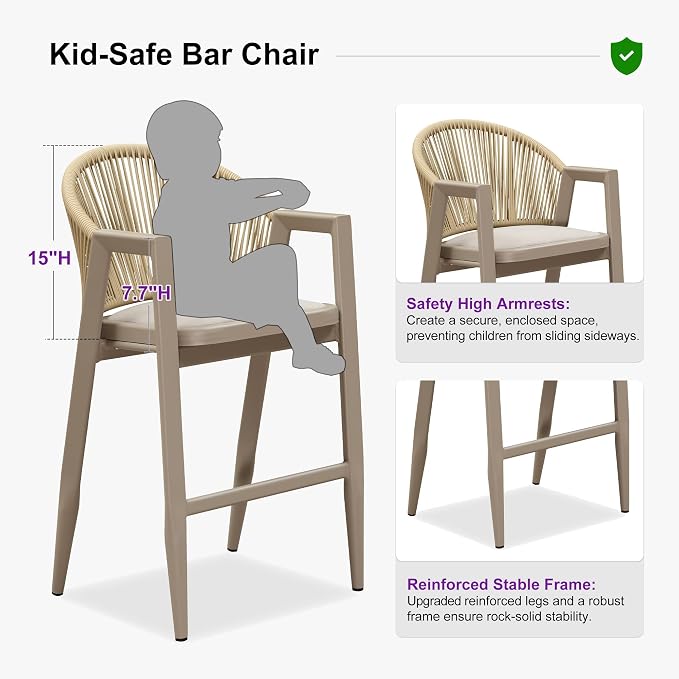 PURPLE LEAF Wicker Bar Stool Set of 2 Bar Height Stools - Image 4
