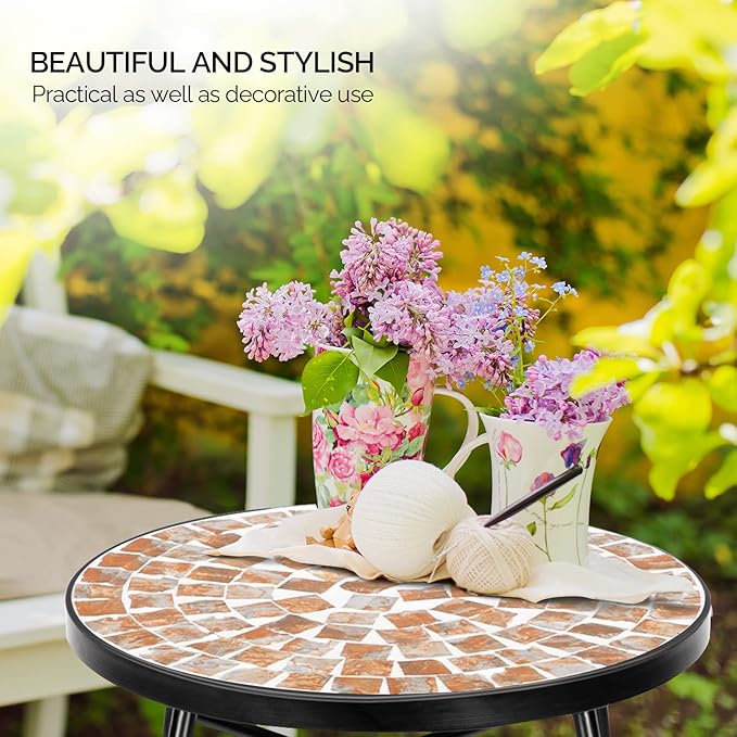 VINGLI Mosaic Outdoor Side Table, Accent Table, Plant Stand Ideal - Image 4
