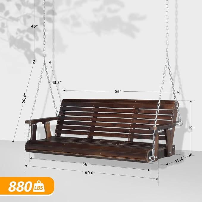 VINGLI Heavy Duty 880 LBS Patio Porch Swing Outdoor PU Painting, Hanging Chair - Image 5