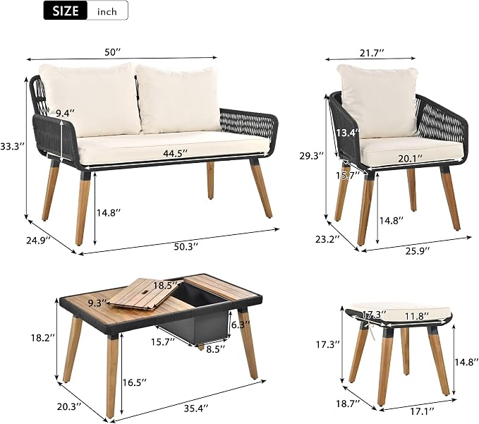 6-Piece Rope Patio Furniture Set, Outdoor Furniture - Image 3
