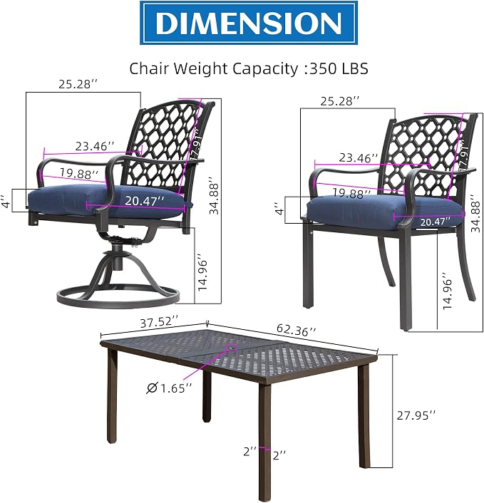 Domi 7 Pieces Patio Dining Sets All-Weather Metal Outdoor Modern Dining Sets - Image 7