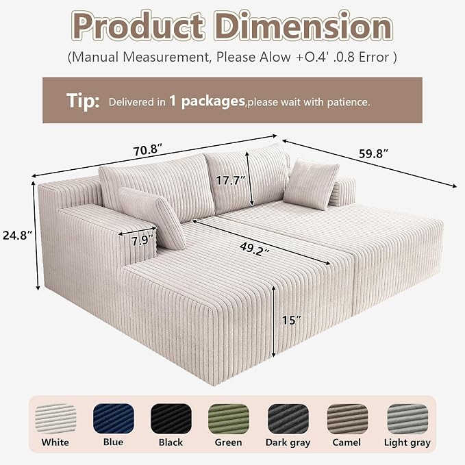 ODUWA Oversized Double Chaise Lounges Indoor, Upholstered Boneless Cloud - Image 2
