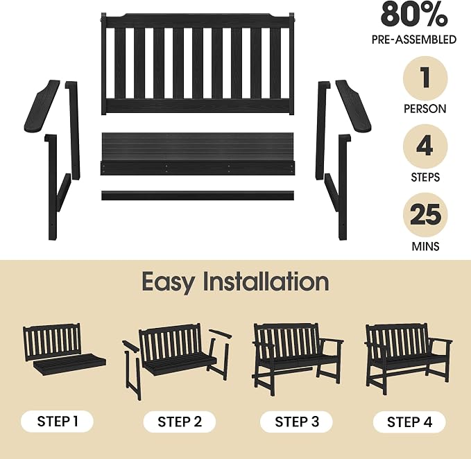 Ciokea 49" Heavy Duty Outdoor Bench, HDPE Weatherproof Porch Benches, Durable - Image 6