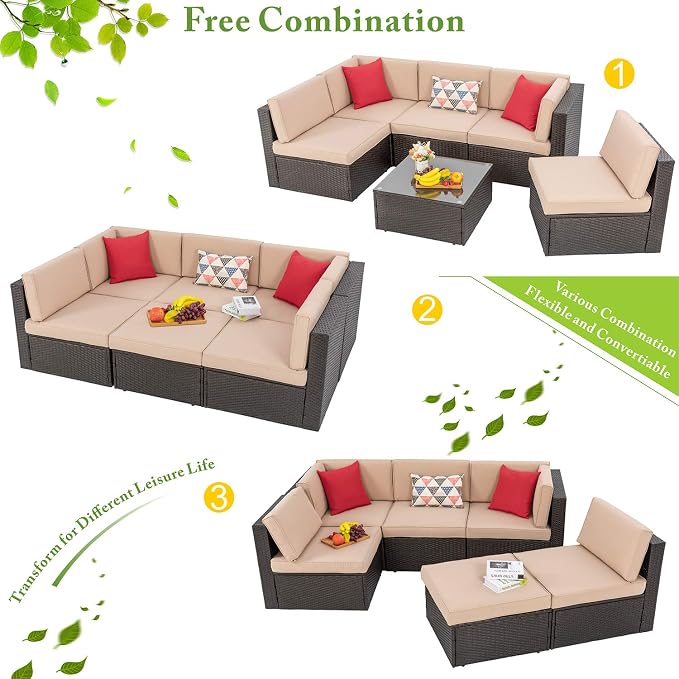 Vongrasig 6 Piece Patio Furniture Set, Small Outdoor Sectional Sofa Couch - Image 5