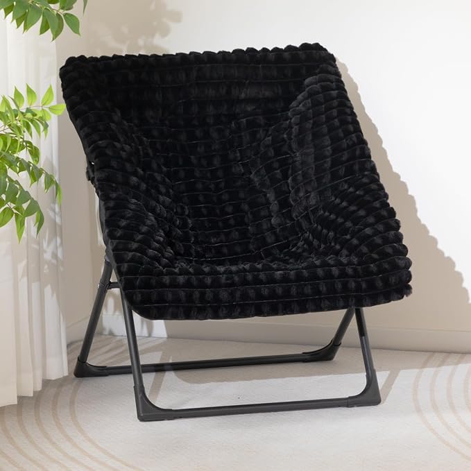 HollyHOME X-Large Saucer Chair, Comfy Oversized Folding Chair, Faux-Fur Reading - Image 8
