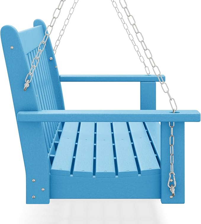 COSTAELM Paradise Outdoor Patio HDPE Hanging Front Porch Swing Bench, Pacific - Image 3