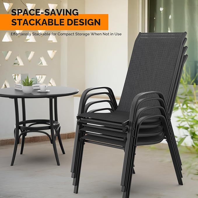 VINGLI 4 Pack Stackable Outdoor Bar Chairs – High Back Sling Chairs - Image 4