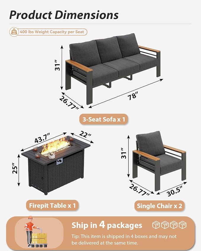 Aoxun Aluminum Outdoor Patio Furniture Set, 5-Piece Outdoor Sectional - Image 7