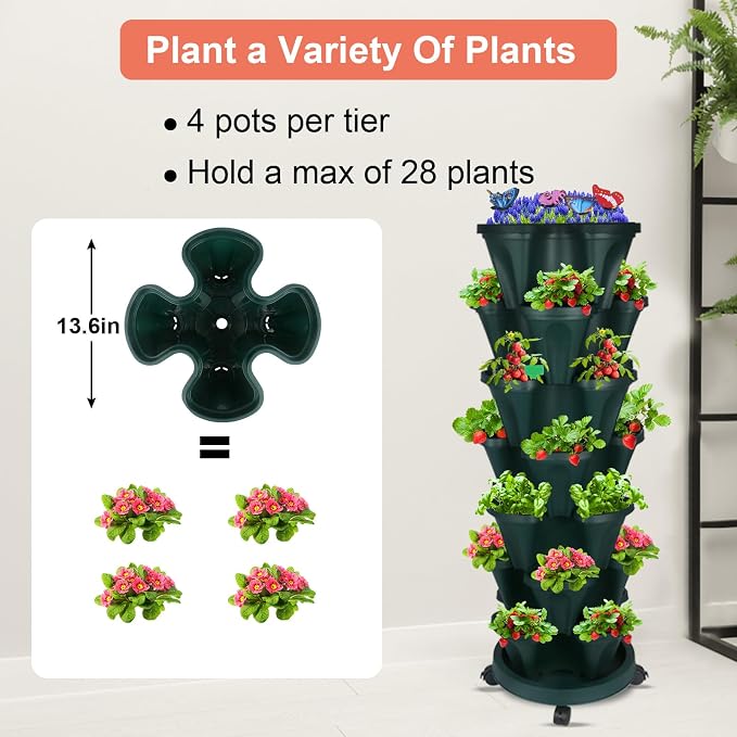 GameXcel Vertical Planter, 7 Tier Stackable Strawberry Planter - Image 7