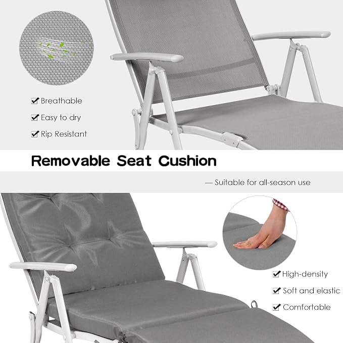 Giantex Chaise Lounge Chair for Outside, Pool Folding Reclining Beach Chair - Image 4