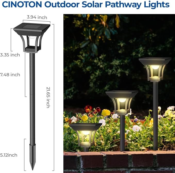 CINOTON 8 Pack RGBCW Solar Pathway Outdoor Lights, 3 Lighting Modes Solar LED - Image 8