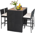 Tangkula 5 Piece Patio Wicker Bar Set, Patiojoy Outdoor Acacia Wood Bar Height by TANGKULA