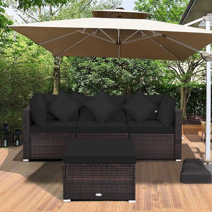 Tangkula 4 PCS Patio Rattan Sofa Set, Outdoor Wicker Sectional Furniture Set - Image 3