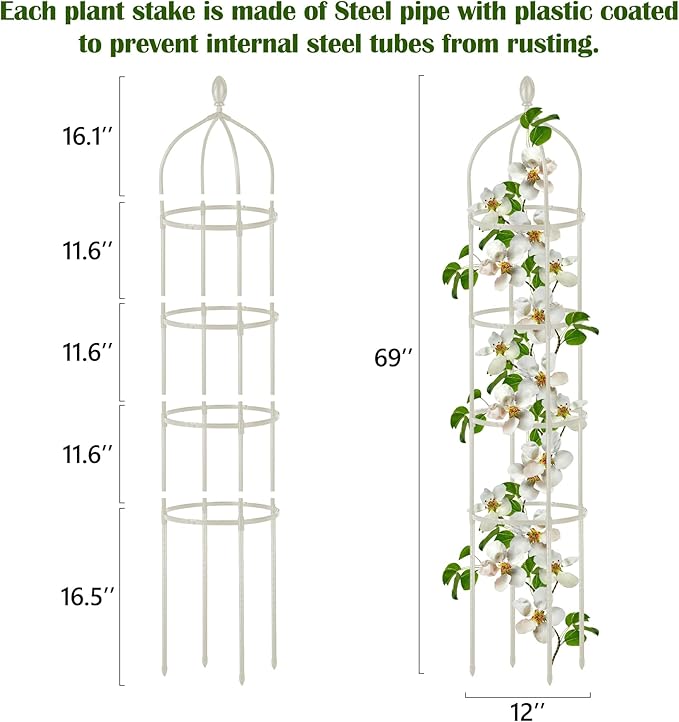 2 Pcs Garden Obelisk Trellis for Climbing Plants Outdoor 6 Ft Rose Bush Round - Image 2