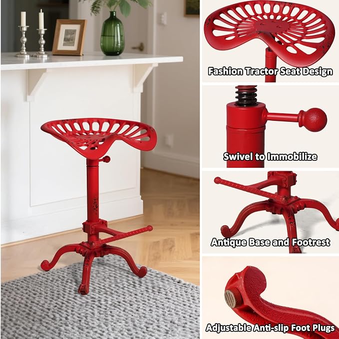 Diwhy Rustic Industrial Farmhouse Tractor Seat Adjustable Bar Stool Industrial - Image 5