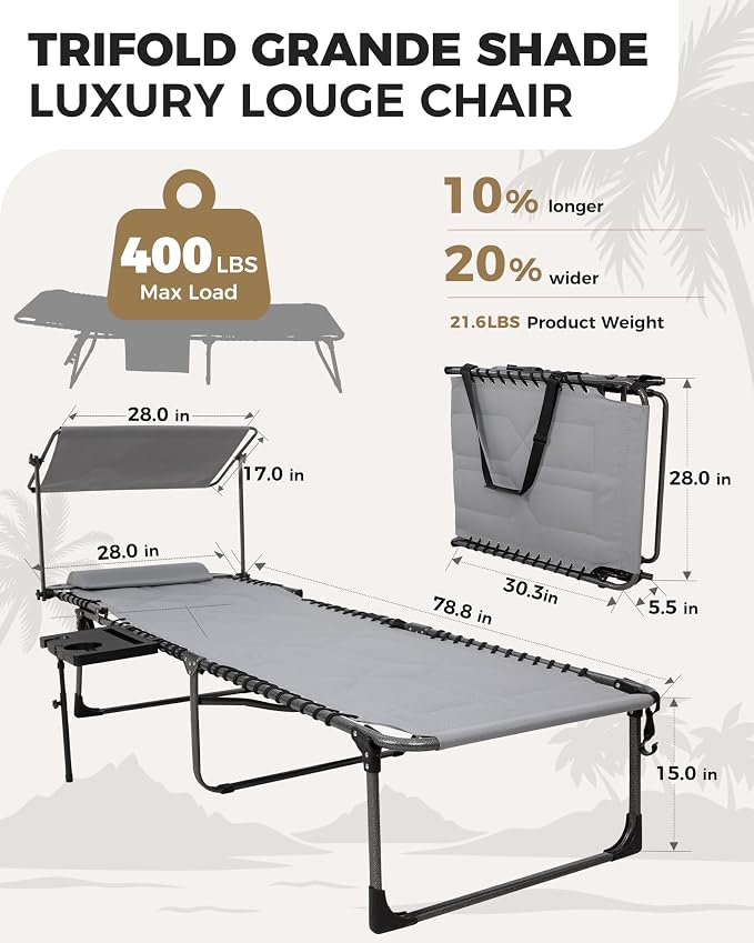 KingCamp Oversized Padded Chase Lounge Chairs, Extra-Wide Folding Tanning Chair - Image 2