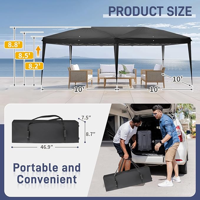 VINGLI 10x20 Pop Up Canopy Tent, Outdoor Tent Canopies Foldable Portable - Image 3