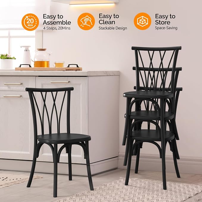 VINGLI Plastic Outdoor Dining Chairs Set of 4, Stackable Patio Dining Chairs - Image 5