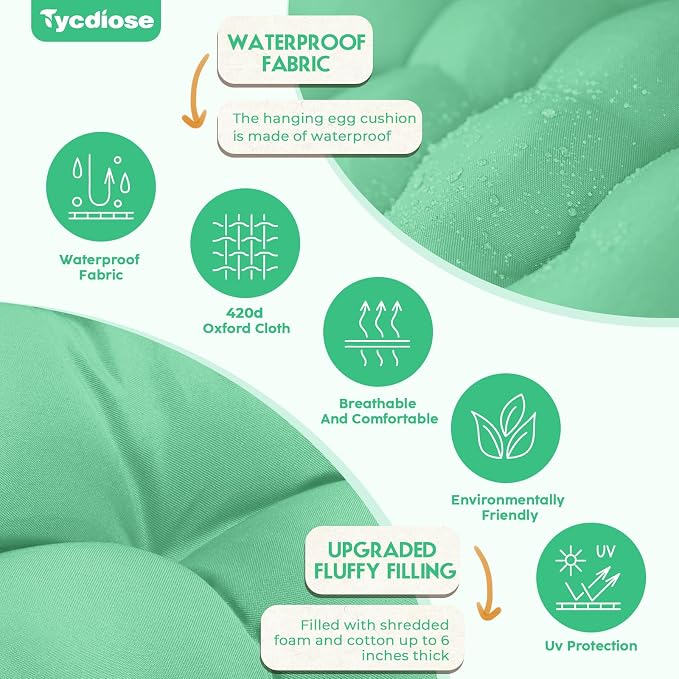 Egg Chair Cushion Replacement, Waterproof Outdoor Hanging Egg Chair Cushion - Image 4
