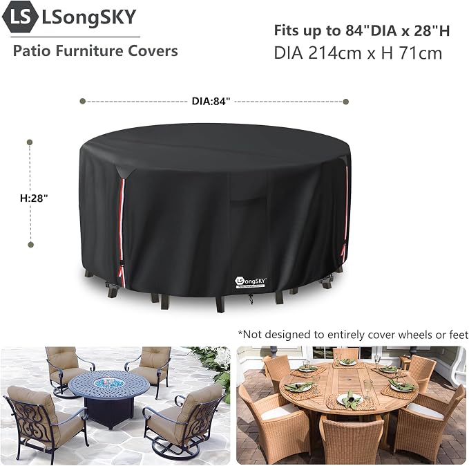 Round Patio Furniture Covers, 600D Heavy Duty Waterproof Outdoor Furniture Cover - Image 2