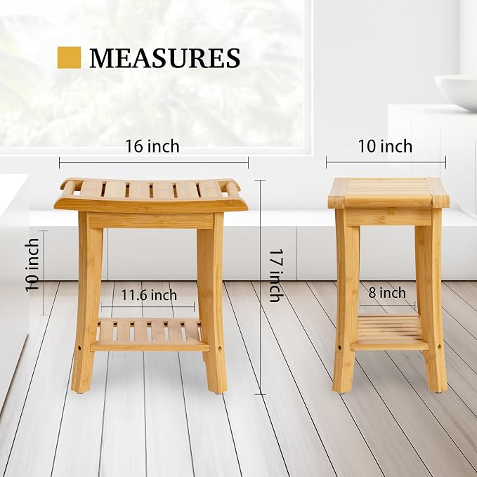 Bamboo Shower Bench Inside Shower Stool - Image 3