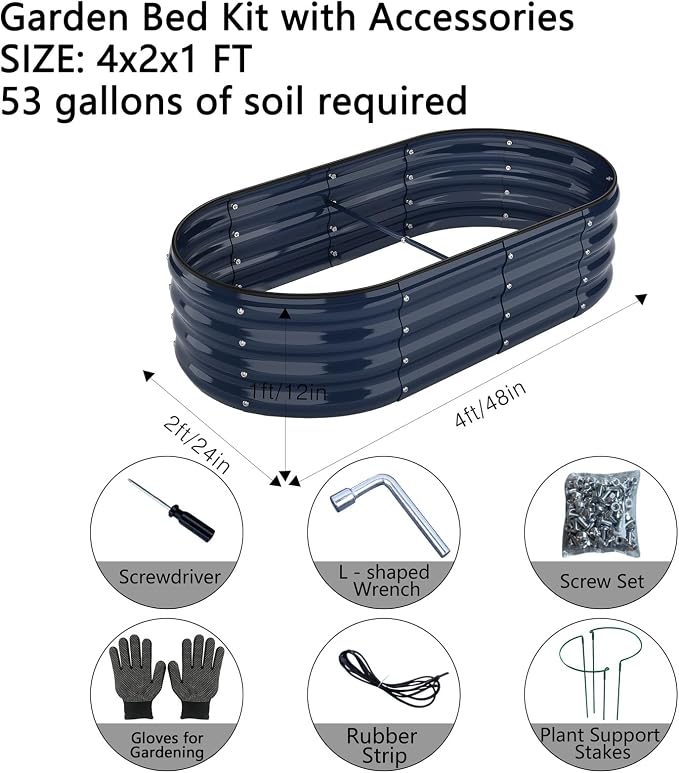 Raised Garden Beds Outdoor Galvanized Planter Raised Garden Bed 4x2x1ft Flower - Image 3