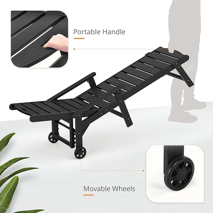LUE BONA Outdoor Chaise Lounge, HDPS Chaise Lounger, 5 Positions Adjustable - Image 6
