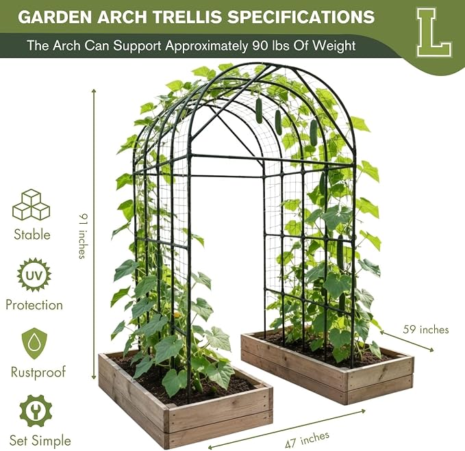 Garden Trellis Arch 7FT Tall – Plastic Coated Metal Arch Trellis - Image 3