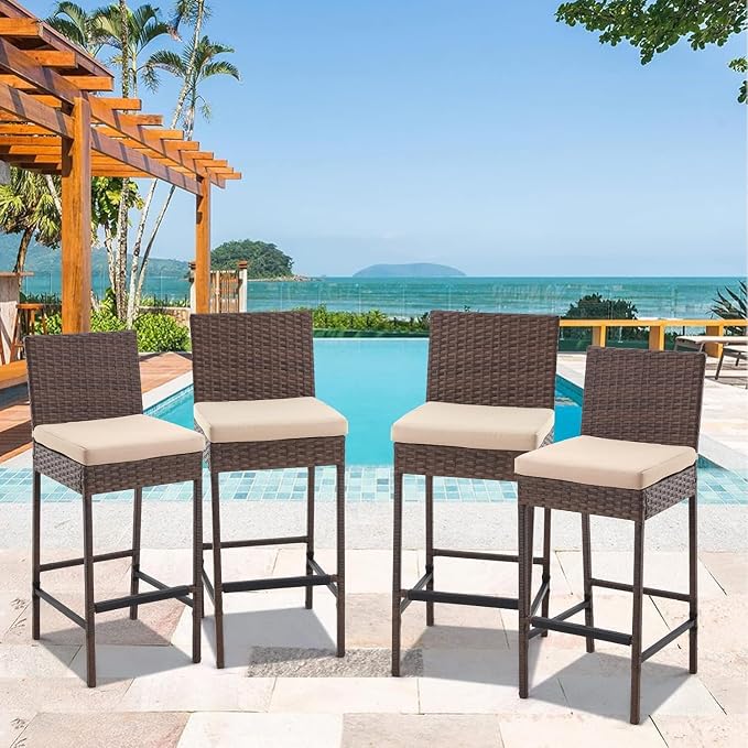 ECOTOUGE Patio Bar Stools Set of 2, Wicker Barstools - Image 7
