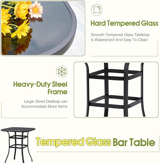 Devoko Patio Swivel Bar Set 3 Pieces Patio High Top Bar Table and Stools Chairs - Image 5