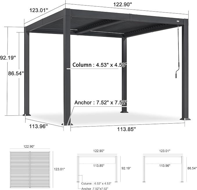 PURPLE LEAF Louvered Pergola 10' x 10' Aluminum Outdoor Pergola - Image 9