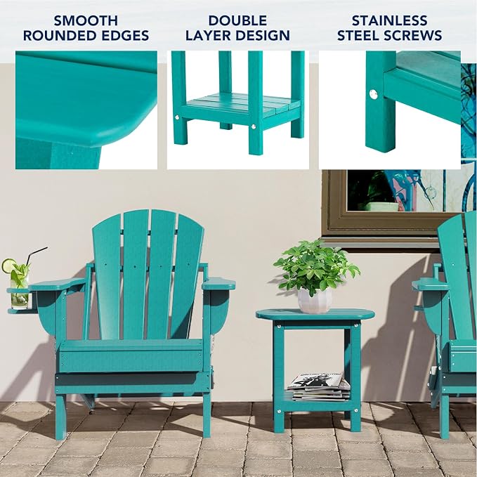 nalone Adirondack Side Table 16.5" Outdoor Side Table HDPE Plastic Double - Image 4