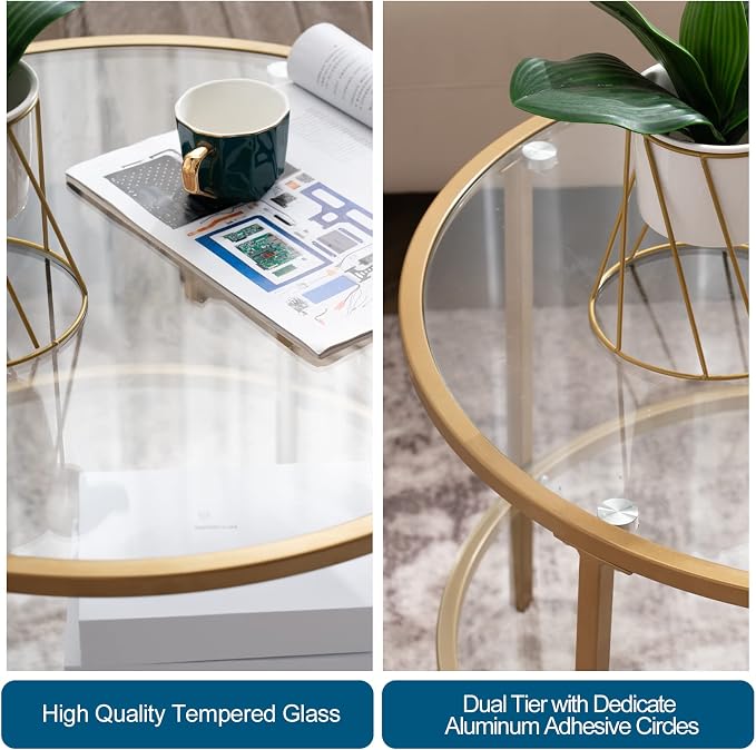 VINGLI 25.6" Round Gold Coffee Tables - Image 4