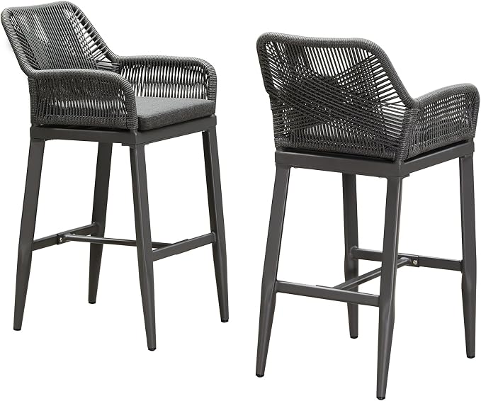 PURPLE LEAF Outdoor 29" Bar Stools Set of 2, Boho Patio Bar Height Chair by PURPLELEAF