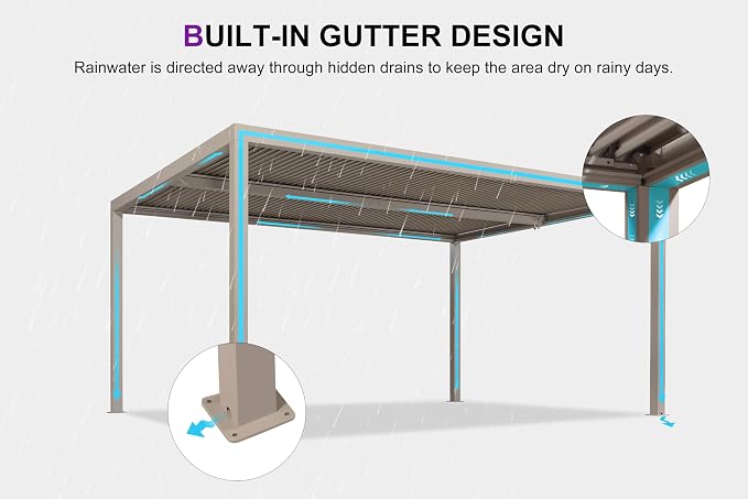 PURPLE LEAF Louvered Pergola 12' × 16' Outdoor Hardtop Gazebo Adjustable - Image 4
