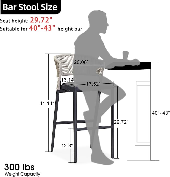 PURPLE LEAF Bar Stool Set of 4 Outdoor Rattan Bar Chair Aluminum Bar Height - Image 2
