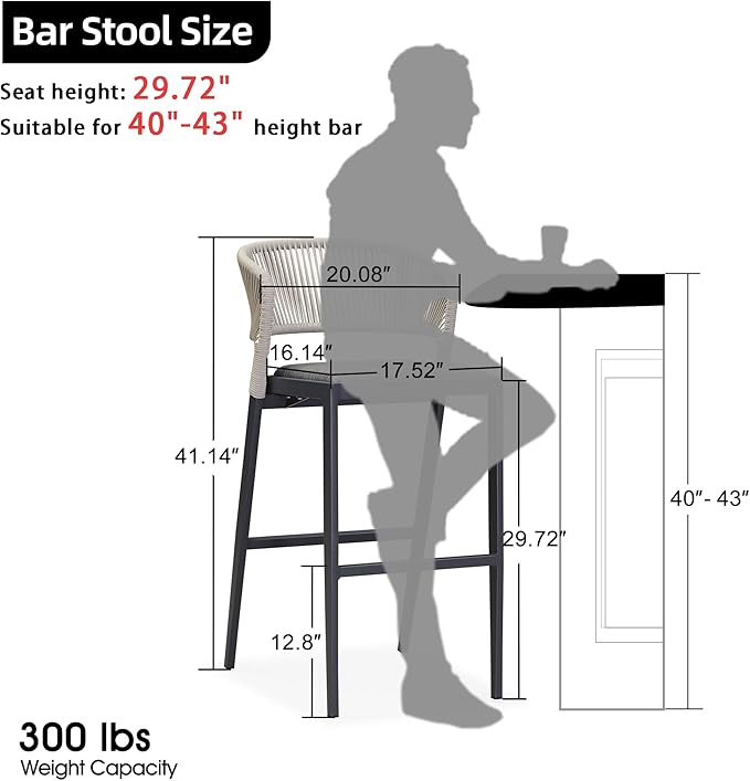 PURPLE LEAF Bar Stool Set of 2 Outdoor Rattan Bar Chair - Image 2