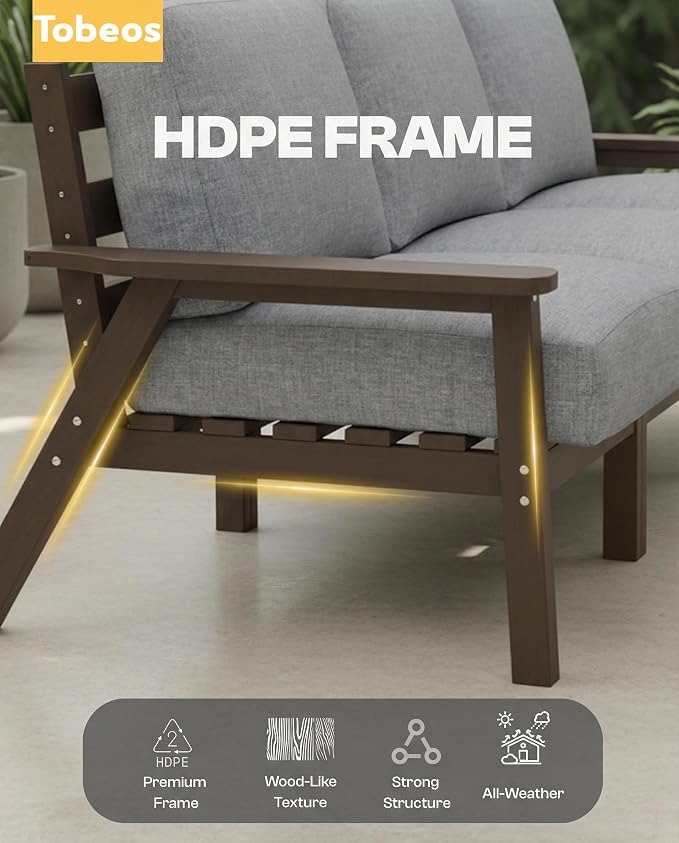 HDPE 5 Piece Patio Furniture Set, Outdoor Couch - Image 4