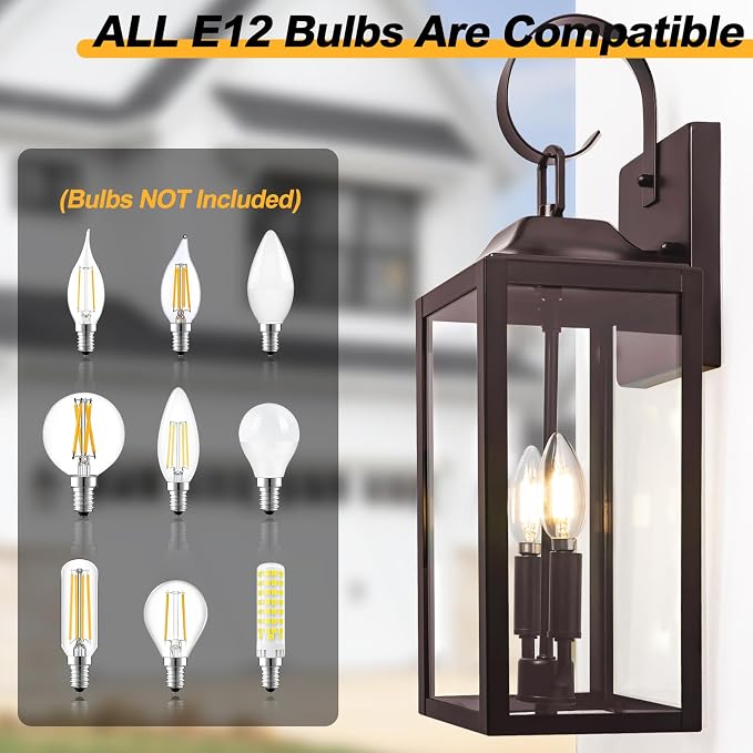 19" Oil Rubbed Bronze Outdoor Wall Lantern 2-Light, Large Outside Modern Sconce - Image 3
