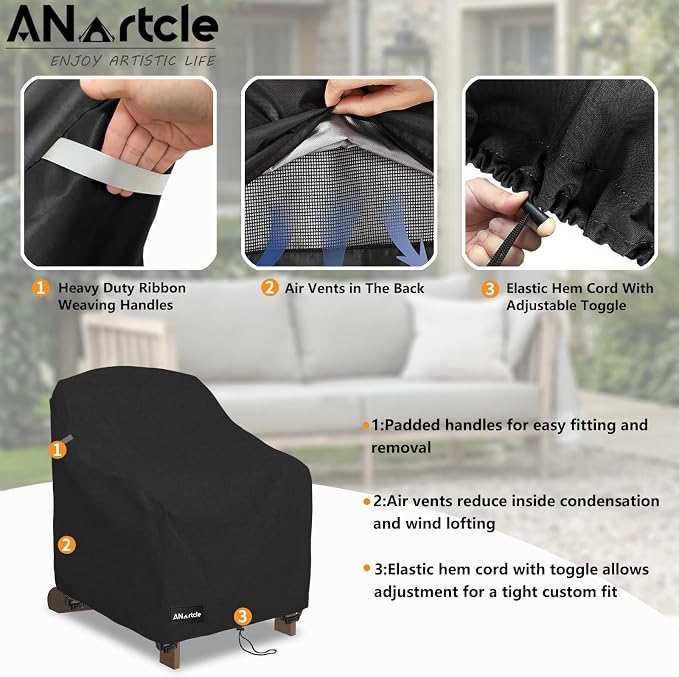 Patio Adirondack Chair Cover 2 Pack, 600D Waterproof Heavy Duty Outdoor Chair - Image 4