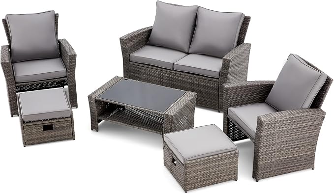 GYUTEI 6 Pieces Patio Furniture Set, Outdoor Sectional Conversation Rattan Sofa - Image 7