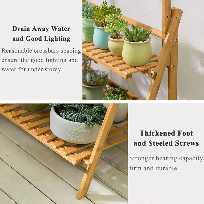 COPREE Bamboo 3-Tier Hanging Plant Stand Planter Shelves Flower Pot Organizer - Image 5
