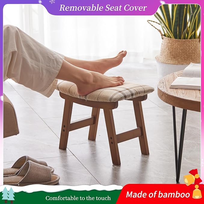 Foot Stool, Bamboo Small Sofa Foot Rest Under Desk, Extra Seating - Image 3