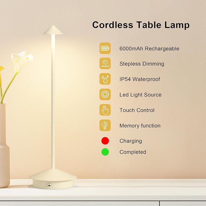 2-Pack 6000mAh Rechargeable Led Table Lamp Cordless, 3000K-6000K Stepless - Image 6