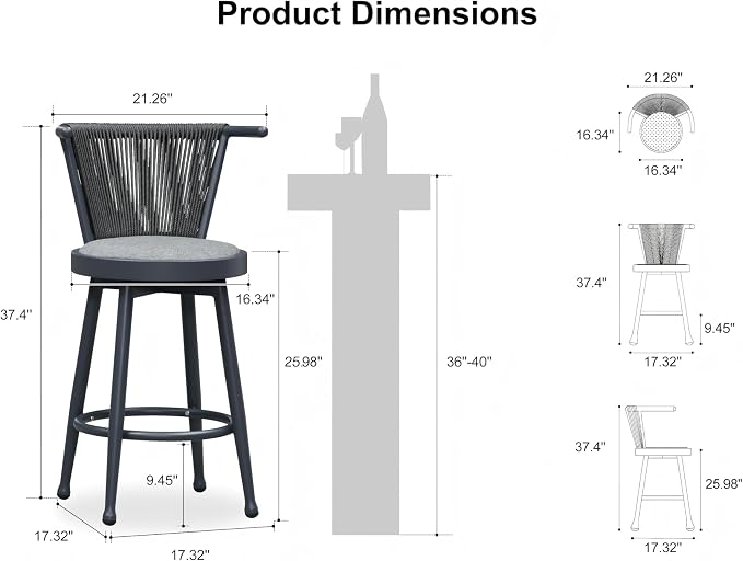 PURPLE LEAF Outdoor Swivel Counter Height Bar Stools Set of 2 Metal Modern - Image 2